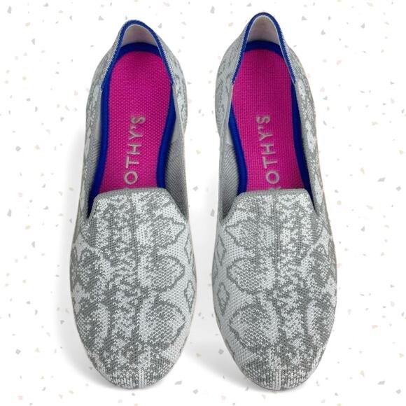 Rothy's The Loafer Ivory Grey Snake New Years Snakeskin Limited Edition Flats 6 - Picture 1 of 15